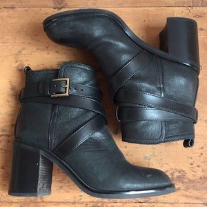 Tory Burch Black Hastings Buckle Strap Ankle Boots